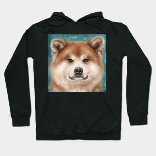 Painting of an Adorable Japanese Akita Dog on Green Background Hoodie